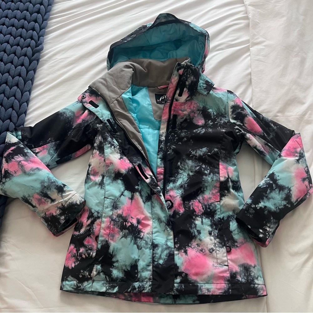 Amazon Women's Ski Jacket in Black, Pink, Teal Tie-Dye